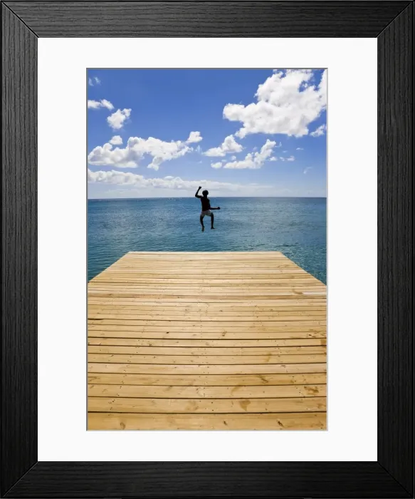 Framed Print : Wooden jetty leading into the Caribbean Sea, Frigate Bay Beach, St. Kitts Framed Print : Wooden jetty leading into the Caribbean Sea, Frigate Bay Beach, St. Kitts
