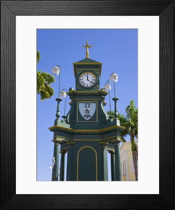 Framed Print : Clock Tower in the centre of capital, Piccadilly Circus, Basseterre, St Framed Print : Clock Tower in the centre of capital, Piccadilly Circus, Basseterre, St