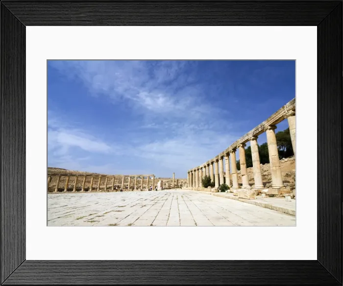 Framed Print : Oval Plaza with colonnade and ionic columns, Jerash (Gerasa), a Roman Decapolis city Framed Print : Oval Plaza with colonnade and ionic columns, Jerash (Gerasa), a Roman Decapolis city