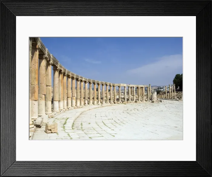 Framed Print : Oval Plaza with colonnade and ionic columns, Jerash (Gerasa), a Roman Decapolis city Framed Print : Oval Plaza with colonnade and ionic columns, Jerash (Gerasa), a Roman Decapolis city