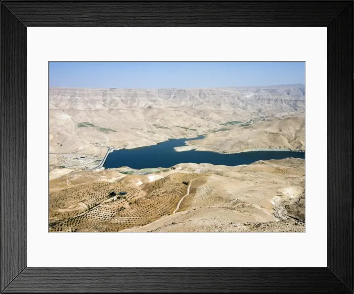 Framed Print : Wadi El Mujib Dam and lake, Jordan, Middle East Framed Print : Wadi El Mujib Dam and lake, Jordan, Middle East