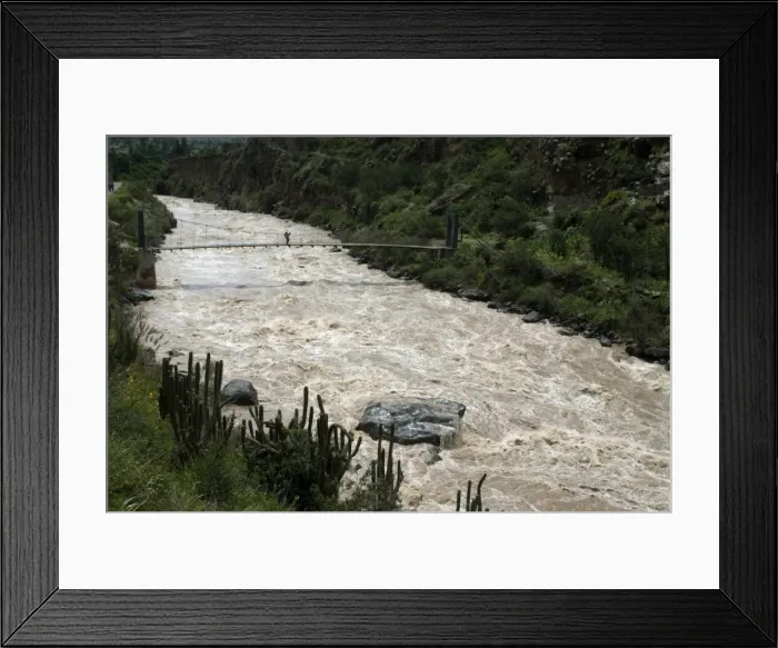 Framed Print : Backpacker crosses bridge over Urubamba River, on the Inca Trail, Peru, South America Framed Print : Backpacker crosses bridge over Urubamba River, on the Inca Trail, Peru, South America