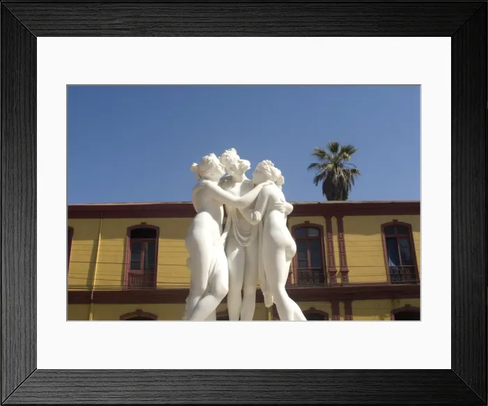 Framed Print : Greek like statue of three women embracing, La Serena, Chile, South America Framed Print : Greek like statue of three women embracing, La Serena, Chile, South America