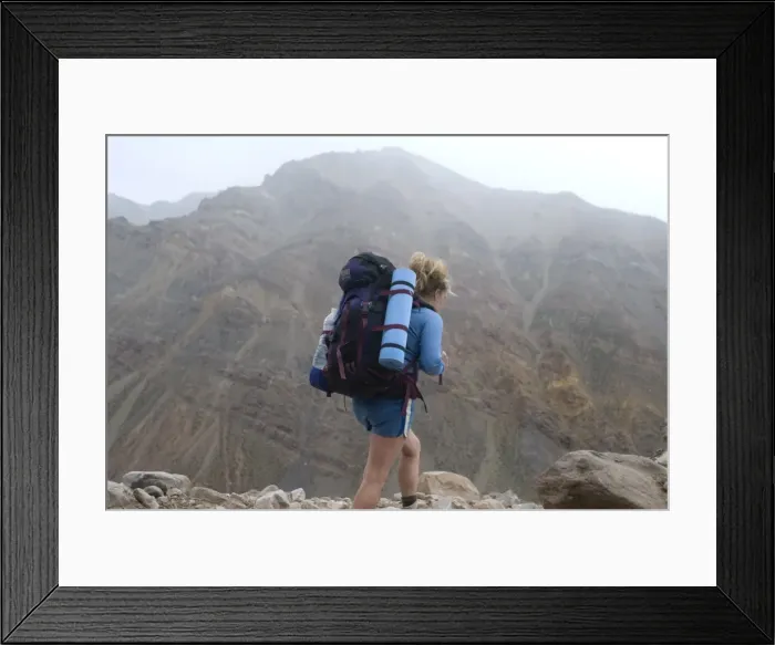 Framed Print : Backpacker heads up to first basecamp on Mount Aconcagua, Argentina, South America Framed Print : Backpacker heads up to first basecamp on Mount Aconcagua, Argentina, South America