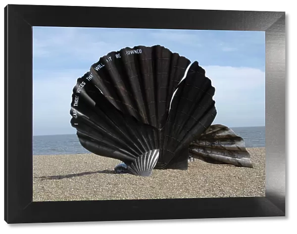 The Scallop sculpture by Maggie Hambling on the beach at Aldeburgh, Suffolk