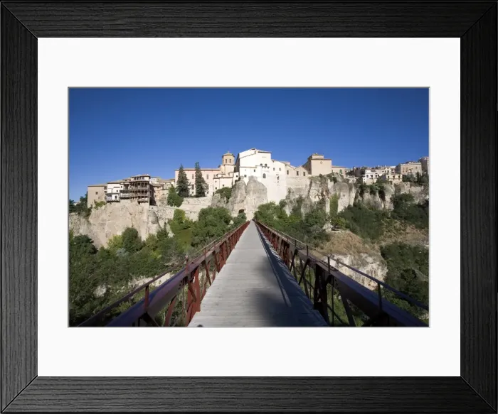 Framed Print : Hanging houses and pedestrian bridge San Pablo, Cuenca, Castilla-La Mancha, Spain, Europe