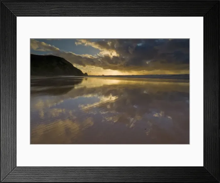 Framed Print : Sunset reflected in tidal wash, Praia do Castelejo beach near Vila do Bispo Framed Print : Sunset reflected in tidal wash, Praia do Castelejo beach near Vila do Bispo