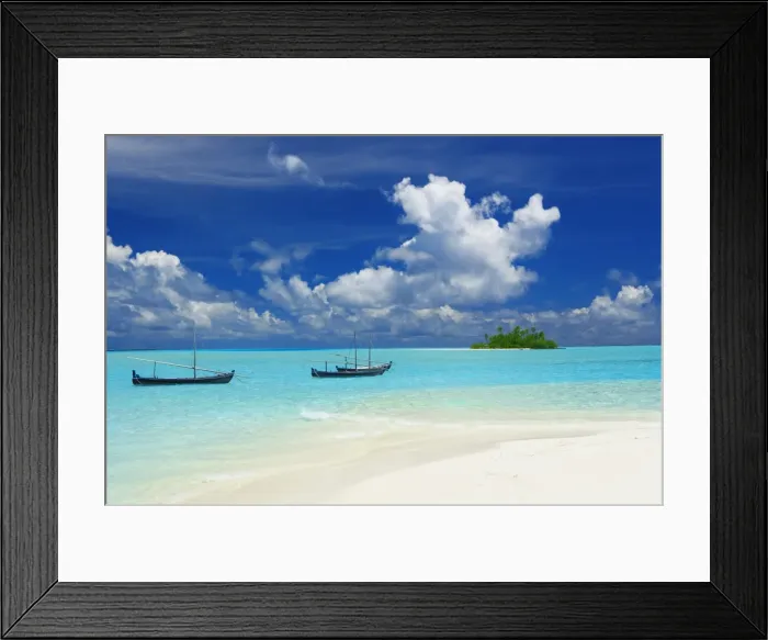 Framed Print : Dhoni and deserted island, Maldives, Indian Ocean, Asia Framed Print : Dhoni and deserted island, Maldives, Indian Ocean, Asia