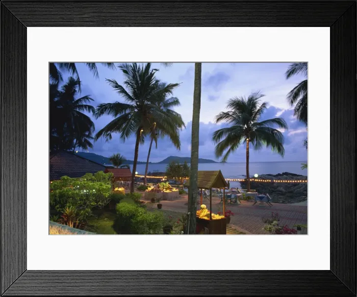 Framed Print : Beach restaurant at dusk, Patong, Phuket, Thailand, Southeast Asia, Asia Framed Print : Beach restaurant at dusk, Patong, Phuket, Thailand, Southeast Asia, Asia
