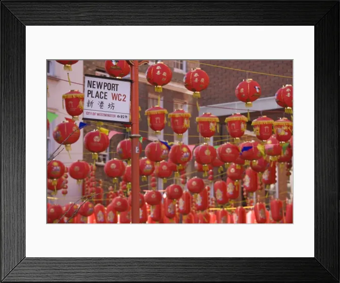 Framed Print : Chinatown, during Chinese New Year celebrations colourful lanterns decorate the surrounding streets Framed Print : Chinatown, during Chinese New Year celebrations colourful lanterns decorate the surrounding streets