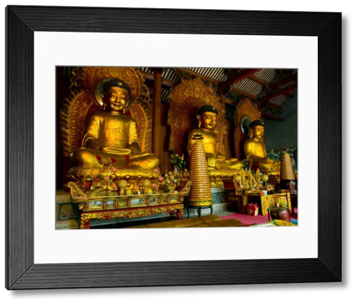 Framed Print : Dafo Buddhist Temple, three statues in interior, Guangzhou (Canton), Guangdong Framed Print : Dafo Buddhist Temple, three statues in interior, Guangzhou (Canton), Guangdong