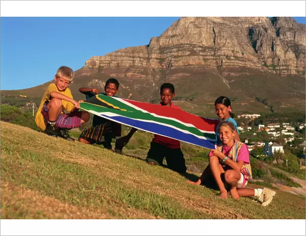 Children with national flag, South Africa, Africa