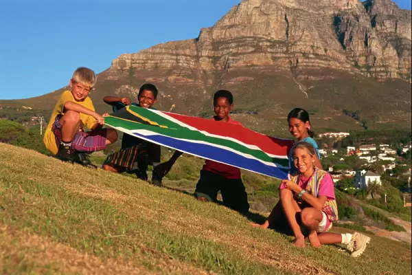 Children with national flag, South Africa, Africa