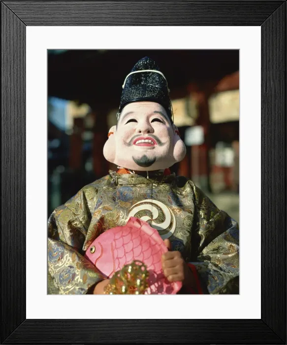 Framed Print : Masked figure at festival, Japan, Asia