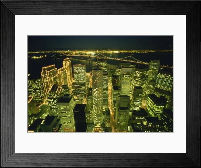 Framed Print : Illuminated skyscrapers and Bay Bridge, San Francisco, California, United States of America Framed Print : Illuminated skyscrapers and Bay Bridge, San Francisco, California, United States of America