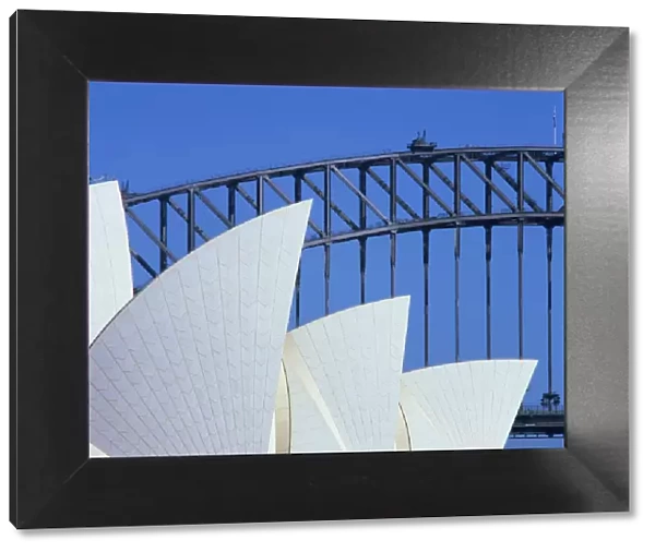 Detail of the Opera House and Harbour Bridge, Sydney, New South Wales, Australia, Pacific