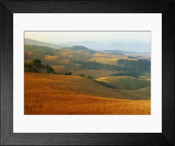 Framed Print : View across agricultural landscape at sunrise, Volterra, Tuscany, Italy, Europe Framed Print : View across agricultural landscape at sunrise, Volterra, Tuscany, Italy, Europe