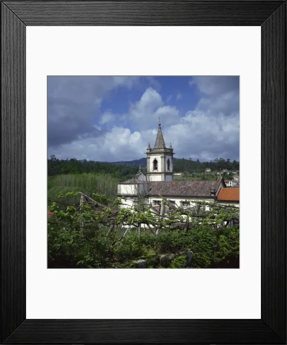 Framed Print : Vinho Verde vineyards and village church, Ponte da Barca, Minho, Portugal, Europe Framed Print : Vinho Verde vineyards and village church, Ponte da Barca, Minho, Portugal, Europe
