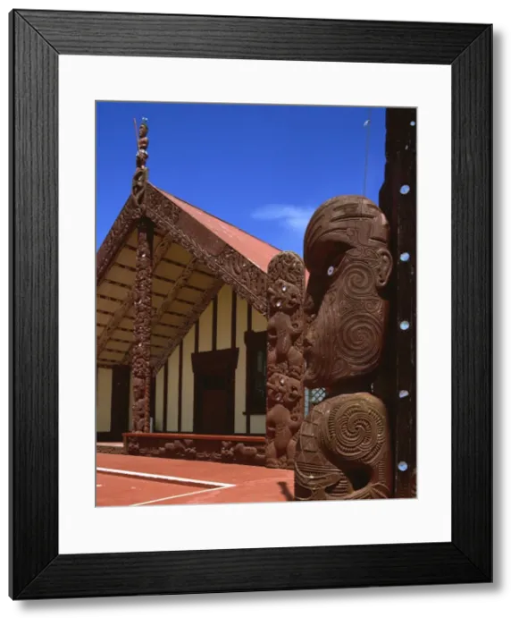 Framed Print : Statues and carvings of tikis on a Marai, Maori Meeting House, at Rotorua Framed Print : Statues and carvings of tikis on a Marai, Maori Meeting House, at Rotorua
