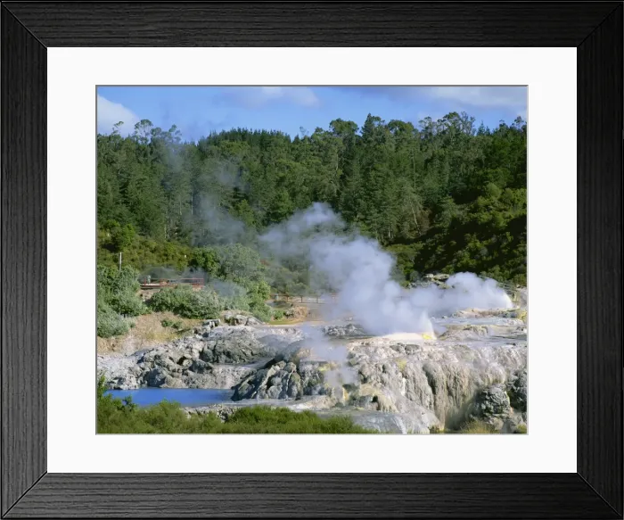 Framed Print : Steam rising in the Whakarewarewa Thermal Reserve in Rotorua, South Auckland Framed Print : Steam rising in the Whakarewarewa Thermal Reserve in Rotorua, South Auckland