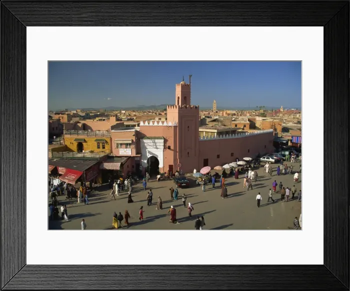 Framed Print : Mosque and Djemaa el Fna, Marrakesh, Morocco, North Africa, Africa Framed Print : Mosque and Djemaa el Fna, Marrakesh, Morocco, North Africa, Africa
