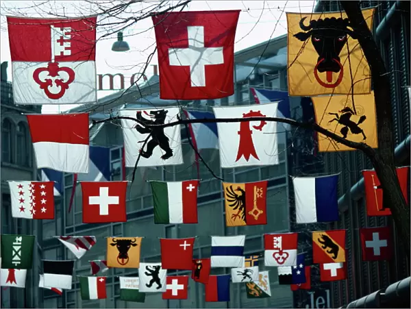 Flags of various Cantons, Zurich, Switzerland, Europe