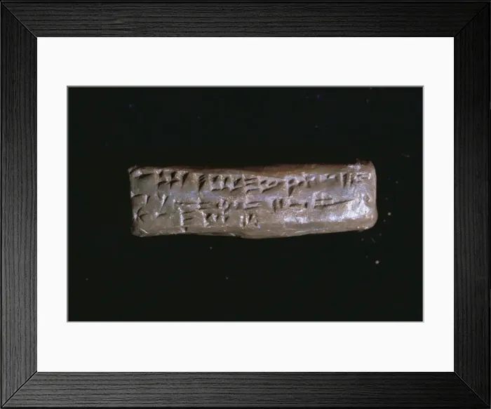 Framed Print : Abecedary of Ugarit, cuneiform oldest known ABC, dating from the 14th century BC Framed Print : Abecedary of Ugarit, cuneiform oldest known ABC, dating from the 14th century BC