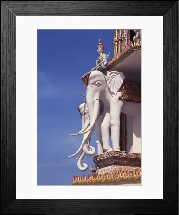 Framed Print : Statues of elephants and rider on the temple at Wat Tham Sua near Kanchanaburi Framed Print : Statues of elephants and rider on the temple at Wat Tham Sua near Kanchanaburi