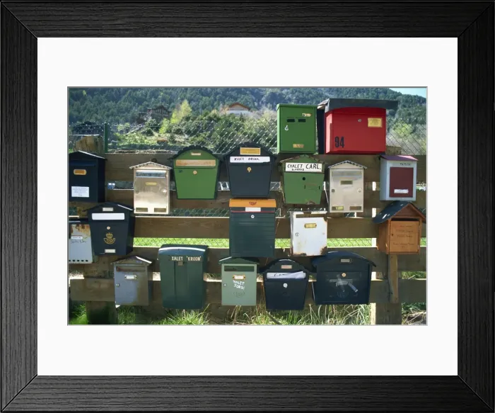 Framed Print : Post boxes, La Malana district, Andorra, Europe Framed Print : Post boxes, La Malana district, Andorra, Europe
