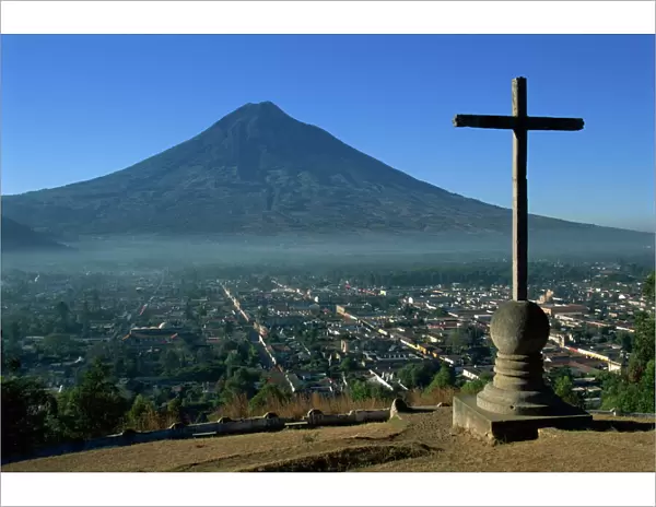 View towards Agua volcano, Antigua, Guatemala, Central America