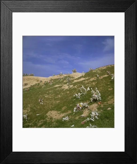 Framed Print : Pieces of cloth tied on hilltop by women to ask for a son, Nyrato, Uzbekistan Framed Print : Pieces of cloth tied on hilltop by women to ask for a son, Nyrato, Uzbekistan