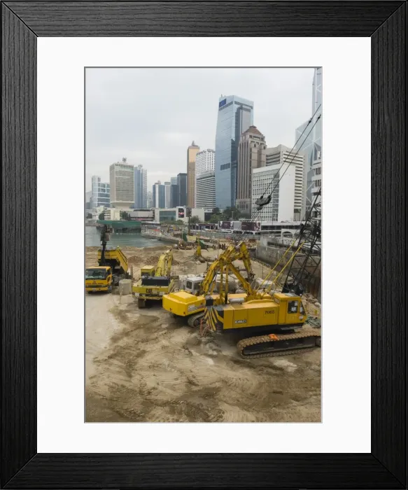 Framed Print : Land reclamation project under way in Central, Hong Kong Island, Hong Kong, China, Asia