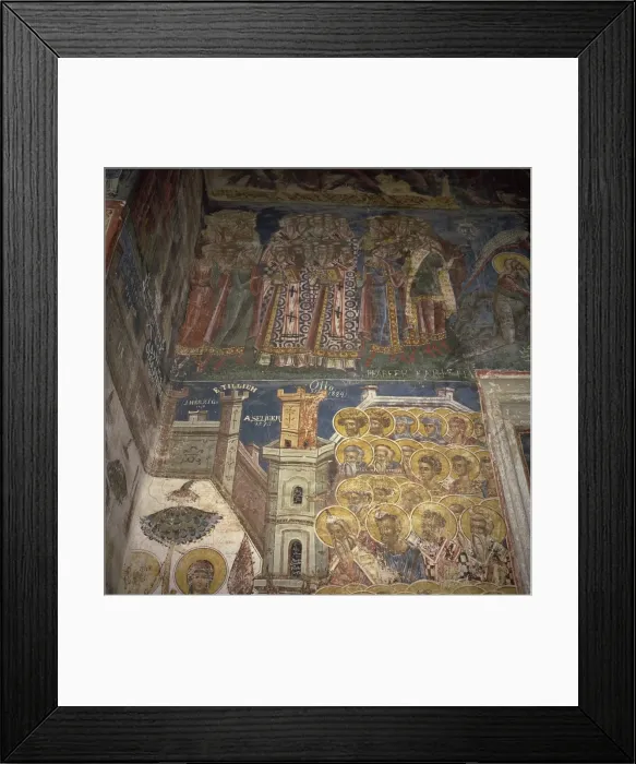 Framed Print : Frescoes painted on outside to inspire peasants, Moldovita Monastery, Moldavia Framed Print : Frescoes painted on outside to inspire peasants, Moldovita Monastery, Moldavia