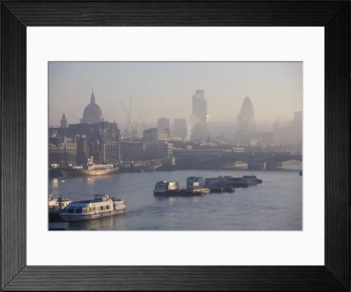 Framed Print : Early morning fog over the City of London skyline, London, England, United Kingdom Framed Print : Early morning fog over the City of London skyline, London, England, United Kingdom