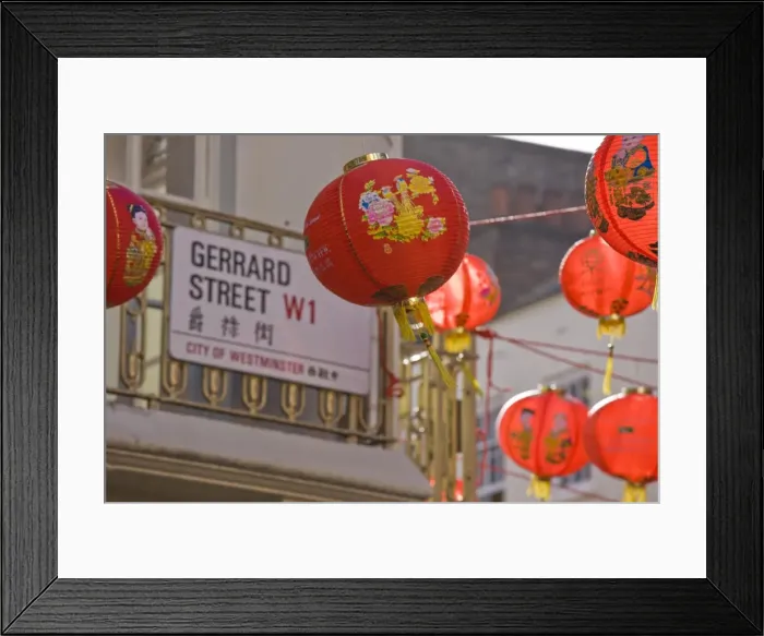 Framed Print : Gerrard Street, Chinatown, during Chinese New Year celebrations colourful lanterns decorate the surrounding streets, Soho, London, England, United Framed Print : Gerrard Street, Chinatown, during Chinese New Year celebrations colourful lanterns decorate the surrounding streets, Soho, London, England, United