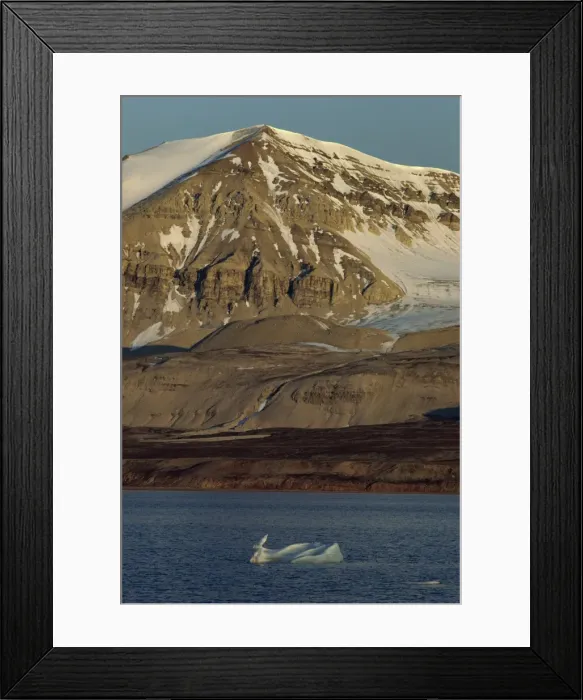 Framed Print : Summer shows cliff faces, and small iceberg, Kongsfjorden, Svalbard, Arctic