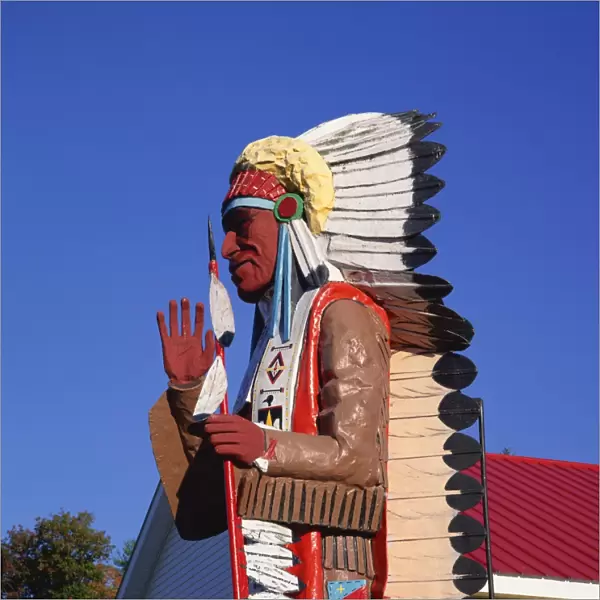 Carving of Native American, Mohawk Trail, Massachusetts, New England, United States of America