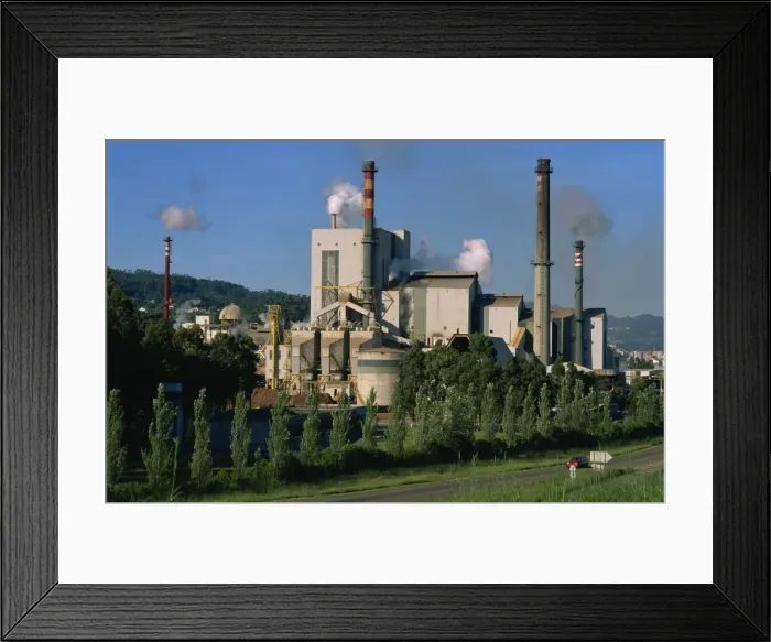 Framed Print : La Cellulosa, giant and odorous paper factory, Pontevedra, Galicia, Spain, Europe Framed Print : La Cellulosa, giant and odorous paper factory, Pontevedra, Galicia, Spain, Europe