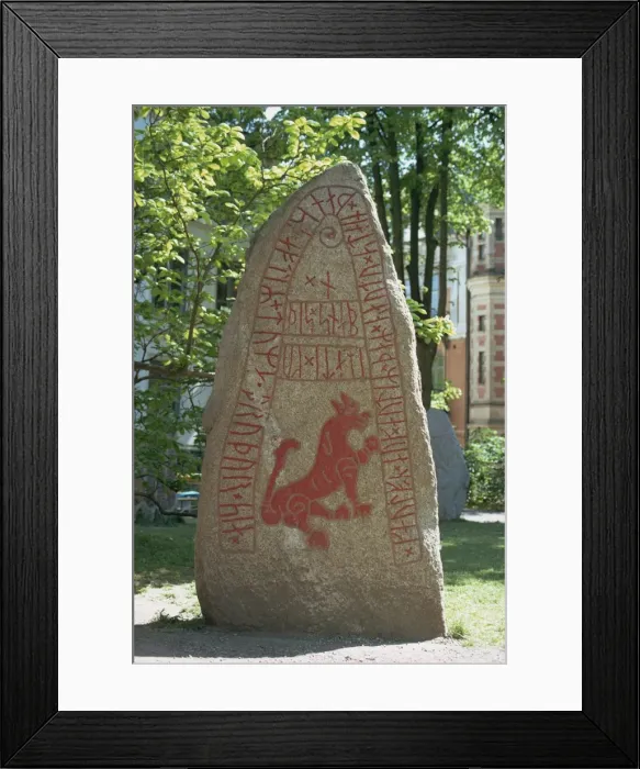 Framed Print : Mythical animal similar to a wolf on a rune stone found at Skarby, dating from 1000 AD Framed Print : Mythical animal similar to a wolf on a rune stone found at Skarby, dating from 1000 AD