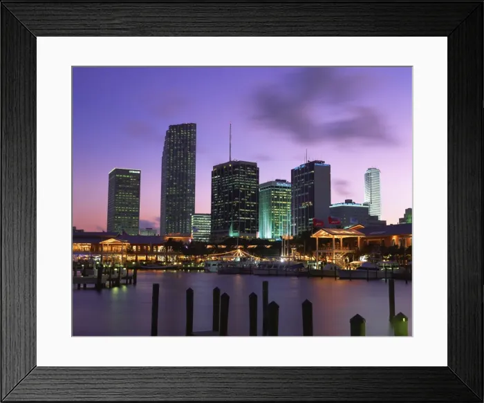Framed Print : Marina and city skyline at dusk, Miami, Florida, United States of America, North America Framed Print : Marina and city skyline at dusk, Miami, Florida, United States of America, North America