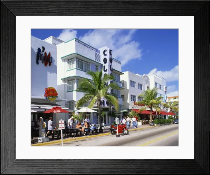 Framed Print : Outdoor cafes near the Colony Hotel, Ocean Drive, Art Deco District, Miami Beach