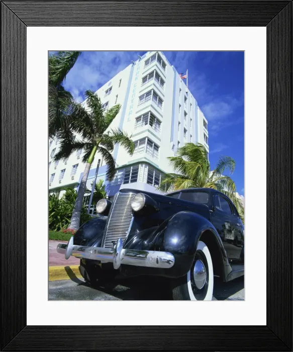 Framed Print : Close-up of 1950s classic American car outside the Park Central Hotel, Ocean Drive Framed Print : Close-up of 1950s classic American car outside the Park Central Hotel, Ocean Drive