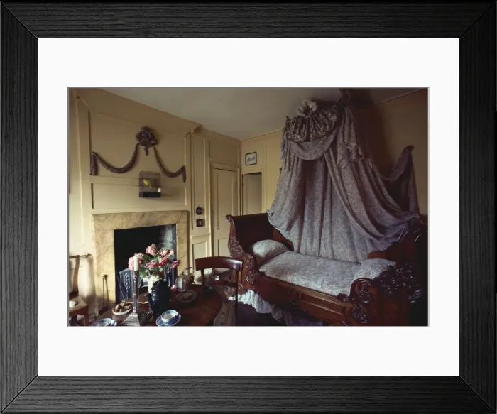 Framed Print : The bedroom in the recreation of Huguenot silk weavers house in Spitalfields Framed Print : The bedroom in the recreation of Huguenot silk weavers house in Spitalfields