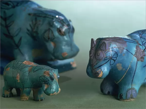 Faience animals from the 11th Dynasty in ancient Egypt, Louvre, Paris, France, Europe