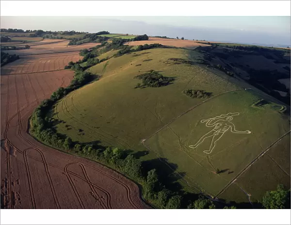 Aerial view of Cerne Abbas giant, Dorset, England, United Kingdom, Europe
