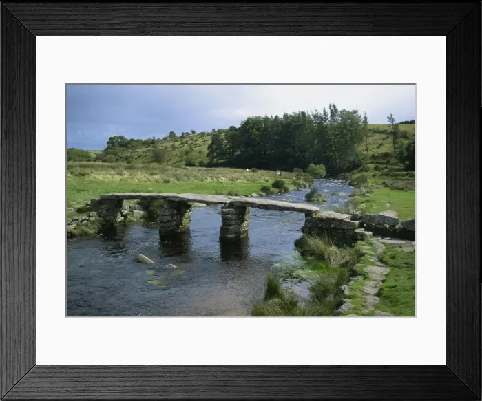 Framed Print : Traditional clapper bridge at Postbridge, Dartmoor, Devon, England, United Kingdom Framed Print : Traditional clapper bridge at Postbridge, Dartmoor, Devon, England, United Kingdom