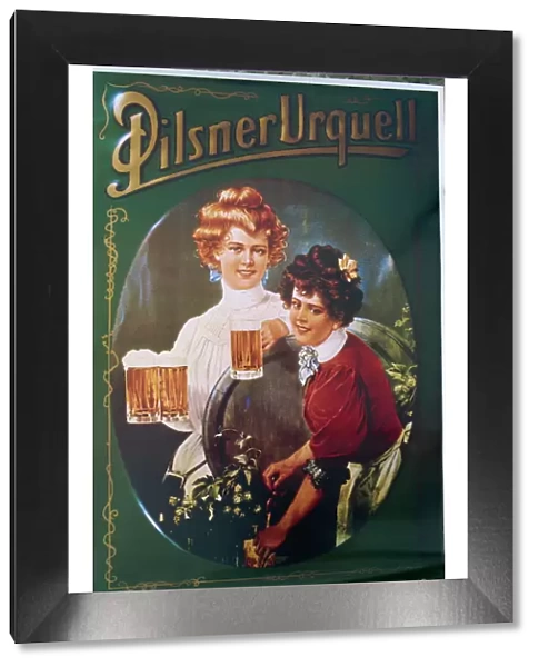 Old beer poster, Plzen, West Bohemia, Czech Republic, Europe