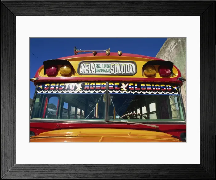 Framed Print : Local bus, formerly a U. S. school bus, Solola, Guatemala, Central America Framed Print : Local bus, formerly a U. S. school bus, Solola, Guatemala, Central America