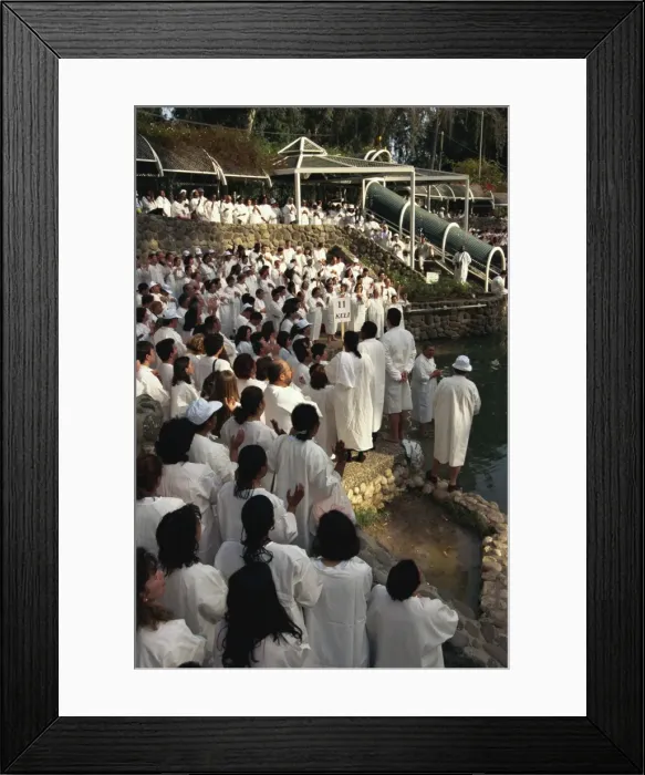Framed Print : Ceremony of mass baptism into Christianity in the Sea of Galilee at Yardent Framed Print : Ceremony of mass baptism into Christianity in the Sea of Galilee at Yardent