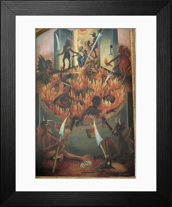 Framed Print : Vision of hell, tryptych panel painted by Wilson Bigaud in 1957, Port au Prince Framed Print : Vision of hell, tryptych panel painted by Wilson Bigaud in 1957, Port au Prince